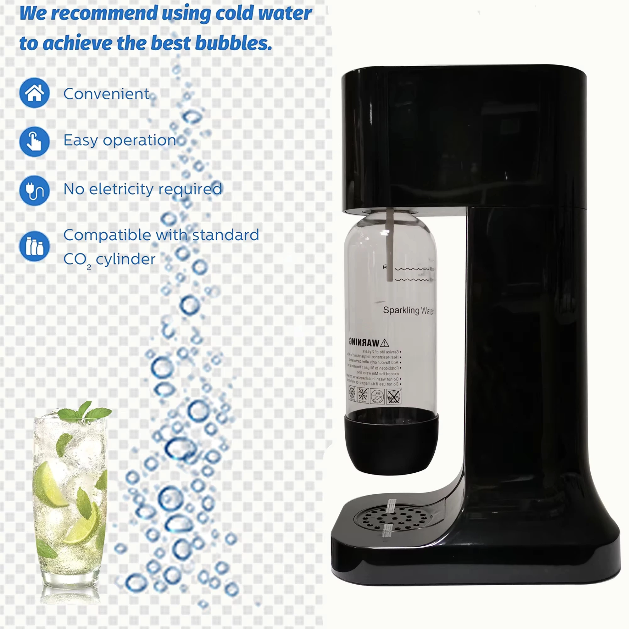 Portable Soda and Sparkling Water Maker with 1L Carbonized Bottle